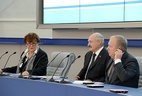 WHO Regional Director for Europe Zsuzsanna Jakab, Belarus President Alexander Lukashenko, and Belarusian Healthcare Minister Vasily Zharko