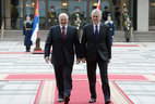 The ceremony of official welcome for the President of Serbia takes place at the Palace of Independence