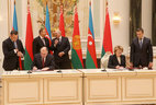 Belarus Labor and Social Protection Minister Marianna Shchetkina and Azerbaijan Minister of Foreign Affairs Elmar Mammadyarov sign a protocol on cooperation between the Belarusian Labor and Social Protection Ministry and the State Social Protection Fund of Azerbaijan in the mandatory state insurance