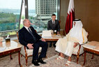 Meeting of Belarus President Alexander Lukashenko and Emir of Qatar Shekh Tamim bin Hamad Al Thani