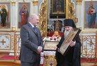 Belarus President Alexander Lukashenko and Bishop of Mogilev and Mstislavl Sofrony