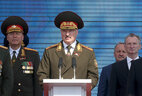 Belarus President Alexander Lukashenko speaks at the military parade