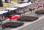 The Minsk Garrison troops parade through Minsk central streets to mark Independence Day of the Republic of Belarus