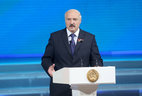 Belarus President Alexander Lukashenko speaks at a solemn meeting on the occasion of Belarus’ Independence Day