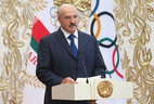Belarus President, Head of the National Olympic Committee Alexander Lukashenko addresses the Belarusian Olympians