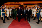 Belarus President Alexander Lukashenko arrives at the Beijing Capital International Airport