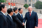 Belarus President Alexander Lukashenko welcomes the members of the official delegation of the People’s Republic of China