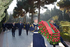 Belarus President Alexander Lukashenko lays a wreath at the Tomb of Azerbaijan’s national leader Heydar Aliyev in the Alley of Honor in Baku