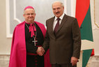 Belarus President Alexander Lukashenko receives credentials of Apostolic Nuncio to Belarus Gabor Pinter