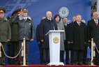 Alexander Lukashenko attends the solemn parade to mark the 100th anniversary of Belarusian police