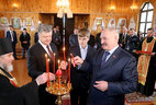 Alexander Lukashenko and Petro Poroshenko visit St Michael Church in Lyaskovichi