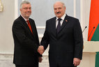 Belarus President Alexander Lukashenko and Ambassador Extraordinary and Plenipotentiary of Belgium to Belarus Jean-Arthur Regibeau