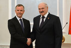 Belarus President Alexander Lukashenko and Ambassador Extraordinary and Plenipotentiary of Norway to Belarus Ole Terje Horpestad