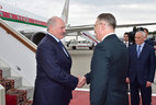 Belarus President Alexander Lukashenko and Director of the State Protocol Department of the Russian Ministry of Foreign Affairs Yuri Filatov at Vnukovo 2 airport