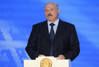 Alexander Lukashenko speaks at the opening ceremony of the festival