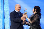 Belarus President Alexander Lukashenko presents a special prize Through Art to Peace and Understanding to People’s Artist of Georgia and Russia Tamara Gverdtsiteli
