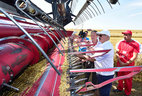 The KZS-1624-1 harvester, a flagship Palesse model, was demonstrated to the President 
Alexander Lukashenko took a ride in the KZS-1624-1 harvester
