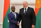 Belarus President Alexander Lukashenko and Ambassador Extraordinary and Plenipotentiary of Djibouti to Belarus with concurrent accreditation Mohamed Ali Kamil