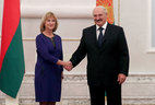 Belarus President Alexander Lukashenko and Ambassador Extraordinary and Plenipotentiary of Sweden to Belarus Christina Johannesson