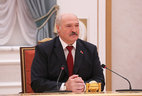 Belarus President Alexander Lukashenko during the extended negotiations with Venezuela President Nicolas Maduro