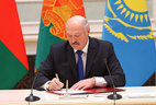 Belarus President Alexander Lukashenko during the signing ceremony
