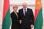 Belarus President Alexander Lukashenko and Ambassador Extraordinary and Plenipotentiary of Iceland to Belarus Berglind Asgeirsdottir