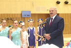 Аляксандр Лукашэнка ў час адкрыцця Палаца гімнастыкі