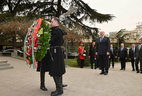 Belarus President Alexander Lukashenko lays flowers at the Memorial of Heroes Fallen in the Battle for the Unity of Georgia