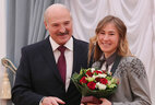 Alexander Lukashenko gives the Order for Personal Courage and the Honored Master of Sport of Belarus title to Olympic champion Dzinara Alimbekava