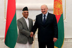 Belarus President Alexander Lukashenko and Ambassador Extraordinary and Plenipotentiary of Nepal to Belarus Rishi Ram Ghimire