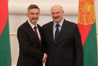 Belarus President Alexander Lukashenko and Ambassador Extraordinary and Plenipotentiary of Poland to Belarus Artur Michalski