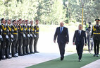 Belarus President Alexander Lukashenko and Uzbekistan President Shavkat Mirziyoyev during the ceremony of official welcome