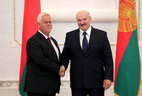 Belarus President Alexander Lukashenko and Ambassador Extraordinary and Plenipotentiary of Hungary to Belarus Zsolt Csutora