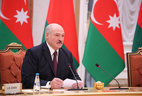 Belarus President Alexander Lukashenko during the talks with Azerbaijan President Ilham Aliyev in the extended format