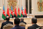 Belarus President Alexander Lukashenko and Azerbaijan President Ilham Aliyev during the meeting with mass media representatives