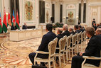 Belarus President Alexander Lukashenko and Azerbaijan President Ilham Aliyev during the meeting with mass media representatives