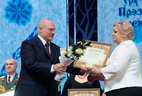 Special prize of the President of Belarus is presented to chairperson of the Gantsevichi District Association of Trade Unions Natalya Kondratovich