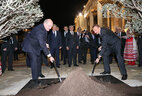 Alexander Lukashenko and Ilham Aliyev plant olive trees near the Belarusian Embassy in Azerbaijan