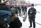 Aleksandr Lukashenko talks reporters during the Minsk Ski Race 2019