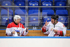 Aleksandr Lukashenko and Vladimir Putin team up for an ice hockey game at Shayba Arena in Sochi