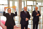 Chairman of the Supreme Court Valentin Sukalo, Belarus President Aleksandr Lukashenko and Chairman of the Minsk City Hall Anatoly Sivak during the official inauguration of a new building of Belarus' Supreme Court
