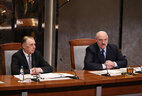 Chairman of the Supreme Court Valentin Sukalo and Belarus President Aleksandr Lukashenko during the meeting