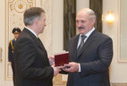 Chief engineer of Minsk Wheel Tractor Plant Andrei Golovach receives the State Prize of the Republic of Belarus