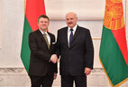 Belarus President Aleksandr Lukashenko and Ambassador Extraordinary and Plenipotentiary of Slovenia to Belarus Branko Rakovec
