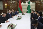Belarus President Aleksandr Lukashenko meets with Pakistan Prime Minister Imran Khan on the sidelines of the SCO summit