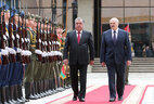 Belarus President Aleksandr Lukashenko and Tajikistan President Emomali Rahmon during the ceremony of official welcome