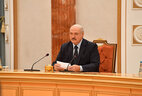 Belarus President Aleksandr Lukashenko during the extended-participation talks with Uzbekistan President Shavkat Mirziyoyev