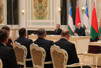 Belarus President Aleksandr Lukashenko and Uzbekistan President Shavkat Mirziyoyev during the meeting with mass media representatives