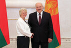 Belarus President Aleksandr Lukashenko and Ambassador Extraordinary and Plenipotentiary of the United Kingdom of Great Britain and Northern Ireland to Belarus Jacqueline Perkins